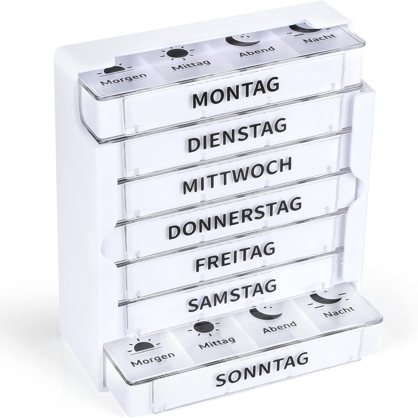 Tablettenbox mit 4 Fächern pro Tag – Wochendosierer